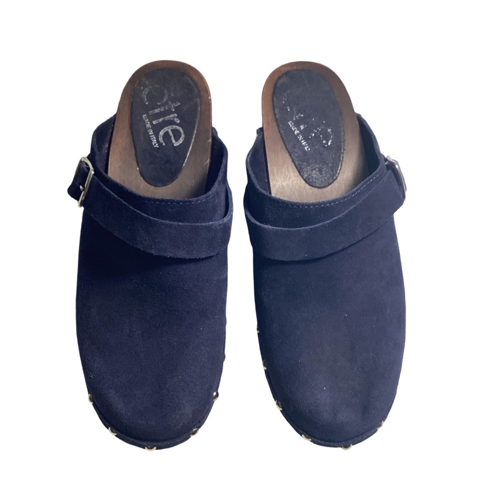 ETRE Classic Navy Blue Suede Leather Clogs w/ Studs & Straps